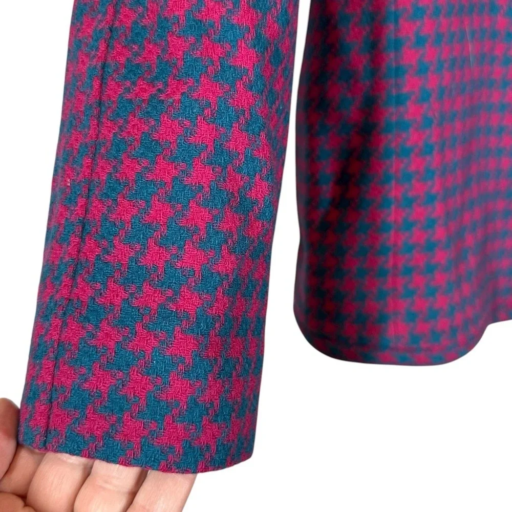 PENDLETON Women's 14W Plus Size Wool Blazer Magenta/Teal Houndstooth One Button